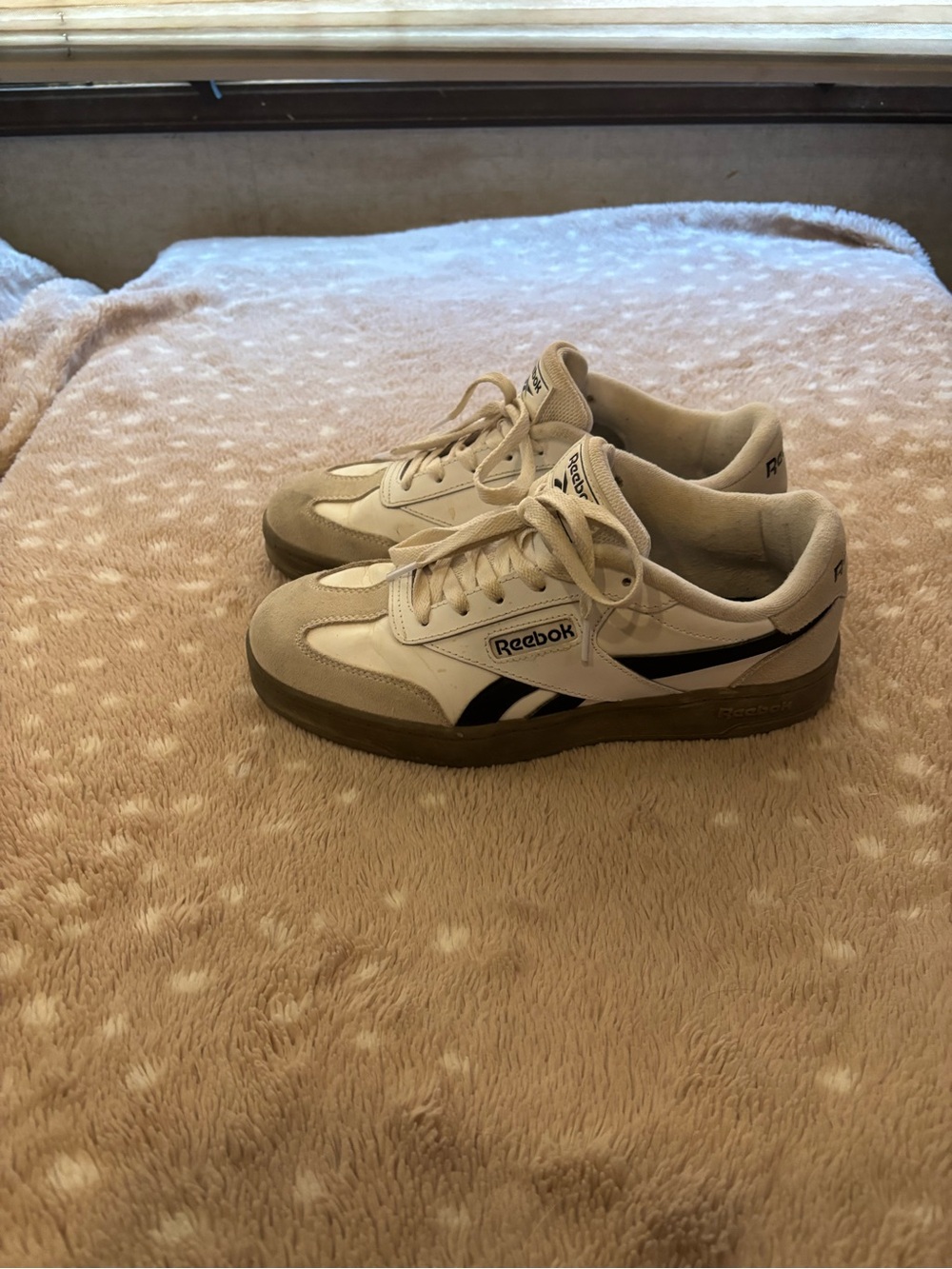 Reebok Women’s White and Black Low-Top Sneakers with Brown Sole